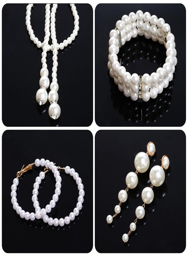 Yymobt 8-Piece Faux Pearl Jewelry Set for Women - Pearl Necklace, Earrings & Bracelets - Wedding, Birthday, Bridal Shower & Tea Party Accessories - 1920s Style Elegant Decor - Image 4